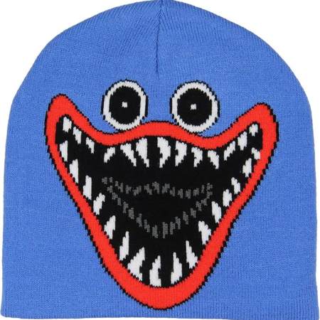 Mad Engine Poppy Playtime Kids Huggy Big Face Design Knitted Beanie Hat for Boys and Girls Blue